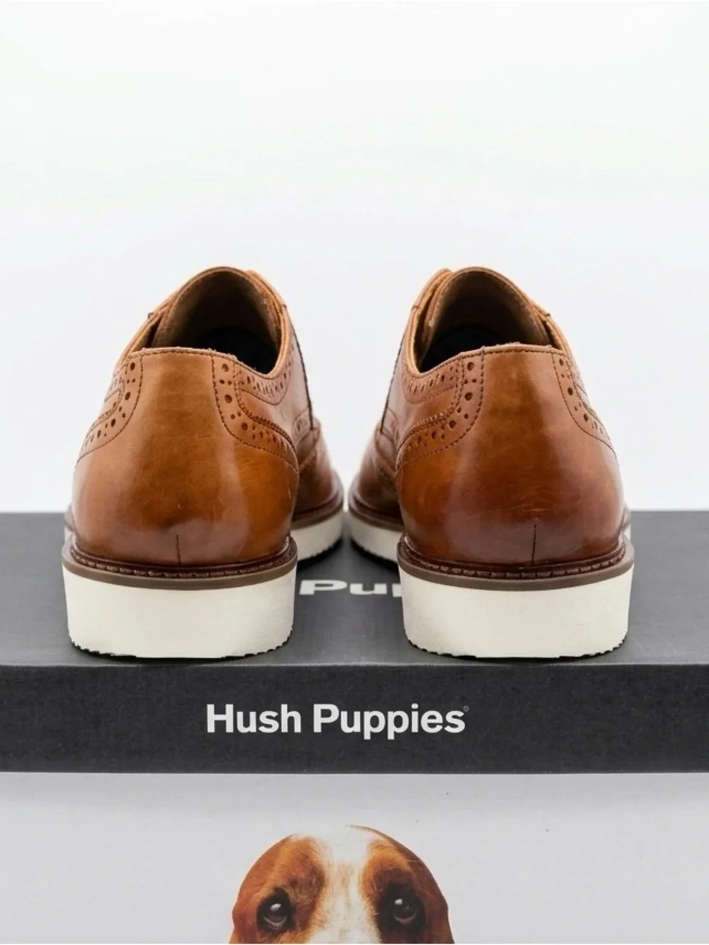 Hush Puppies Everett Wingtip Cognac Leather Men’s Shoes 10.5 NIB
